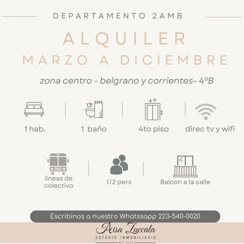 ALQUILER MARZO A DICIEMBRE ! 