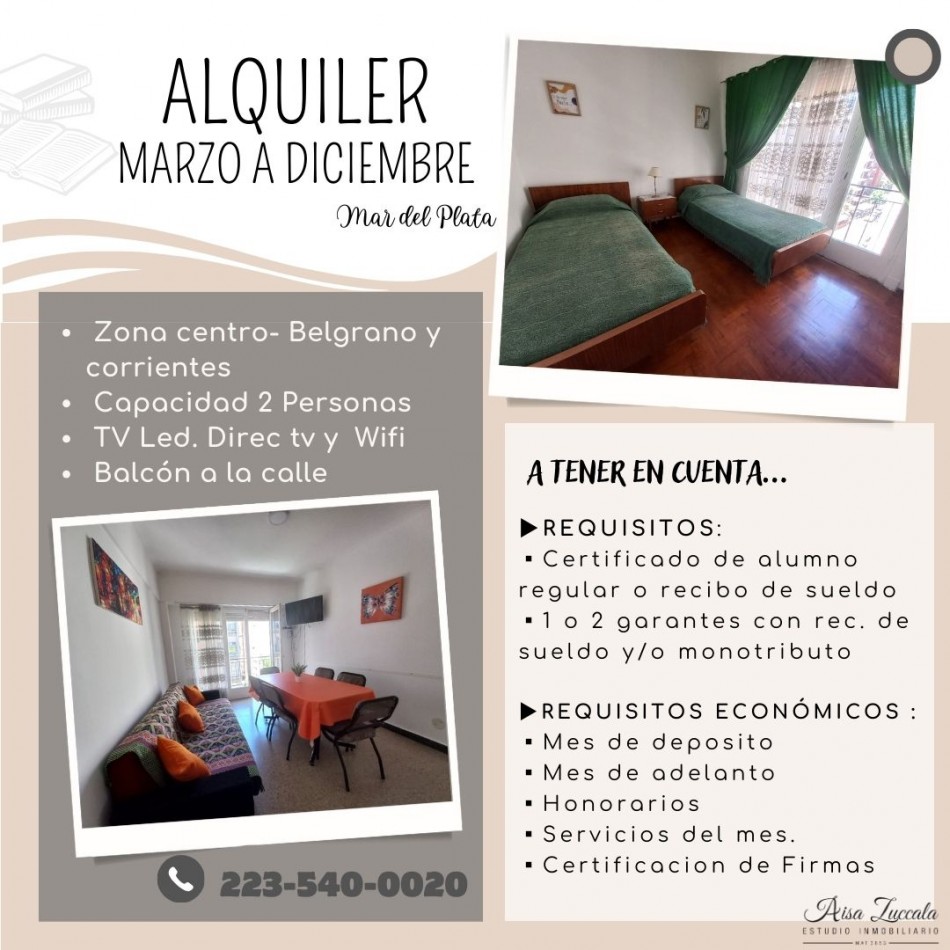 ALQUILER MARZO A DICIEMBRE ! 