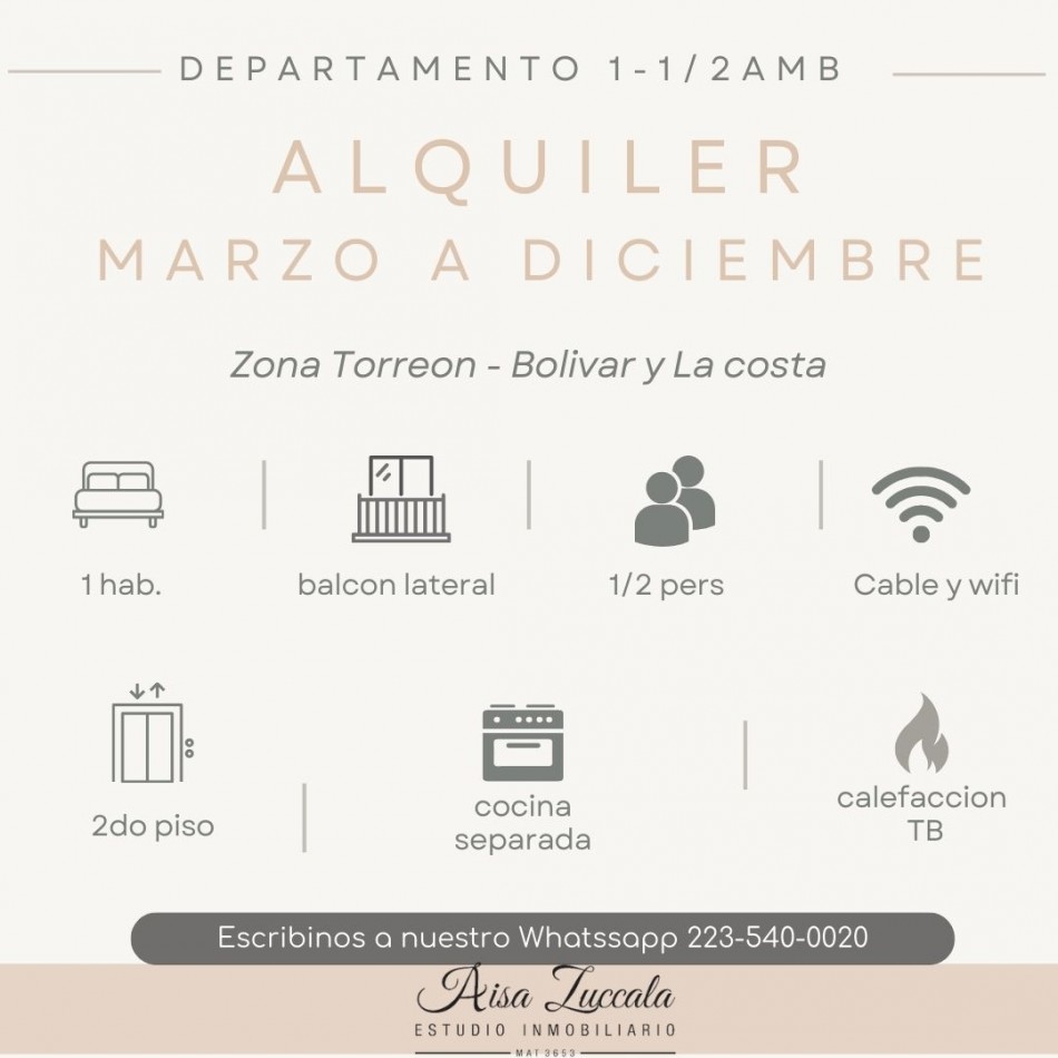 ALQUILER MARZO A DICIEMBRE - ZONA TORREON - 2oF