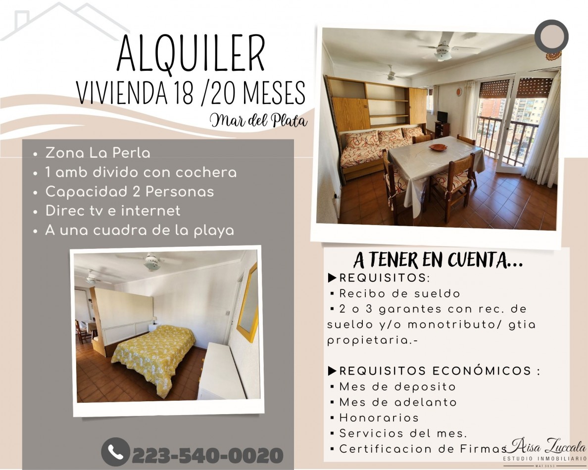 ALQUILER 12 /18 MESES- ZONA LA PERLA con COCHERA