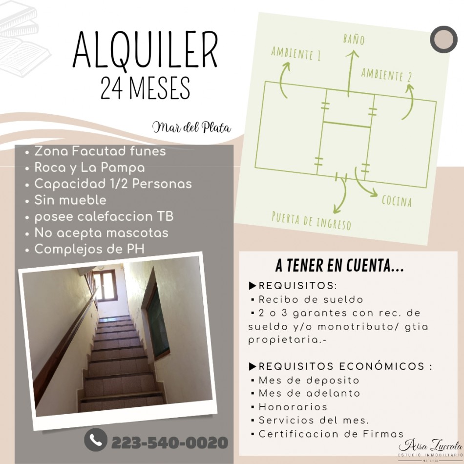 ALQUILER 24 MESES- ZONA FACULTAD ROCA Y PAMPA 