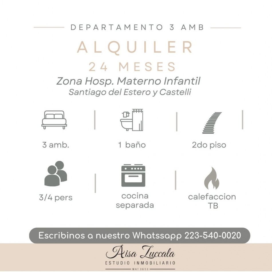 ALQUILER 24 MESES - ZONA HOSP. MATERNO -  3 AMBIENTES 