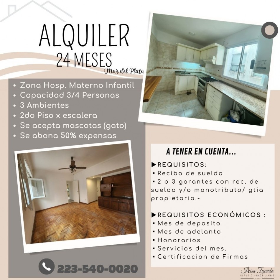 ALQUILER 24 MESES - ZONA HOSP. MATERNO -  3 AMBIENTES 