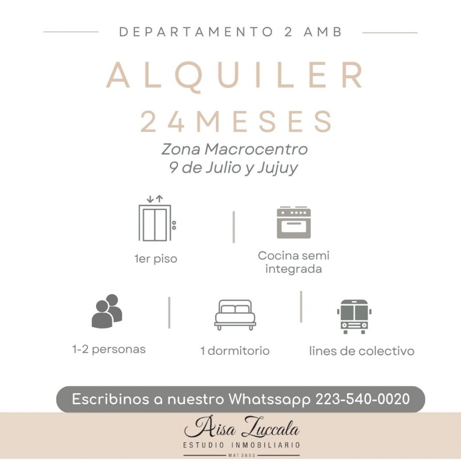 ALQUILER 24 MESES - 9 DE JULIO Y JUJUY 