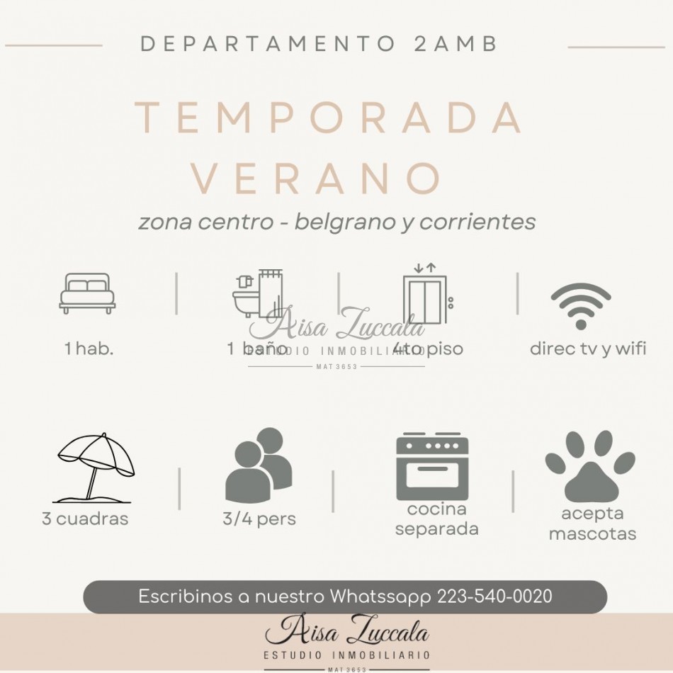 TEMPORADA 2025 - 3/4 PERSONAS-  ZONA CENTRO BELGRANO Y CORRIENTES