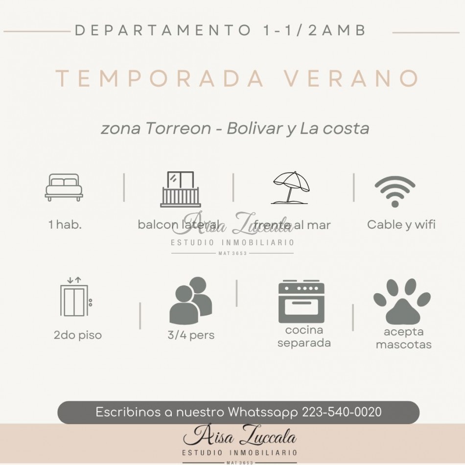 ALQUIER TEMPORADA 2025 - 3/4 PERSONAS -  ZONA TORREON