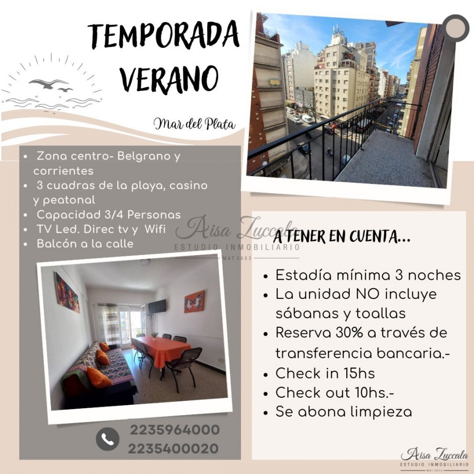 TEMPORADA 2025 - 3/4 PERSONAS-  ZONA CENTRO BELGRANO Y CORRIENTES